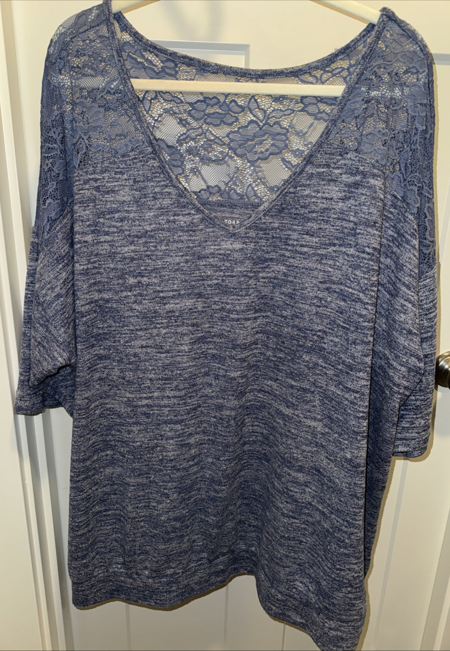 Torrid 4X Relaxed Fit Super Soft Plush V Neck Lace Yoke Dolman Top